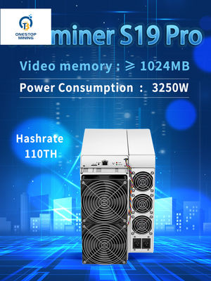 앤트미네르 S19 프로 110번째 3250W 비트코인 마이닝 Asic 기계 비트코인 마이닝